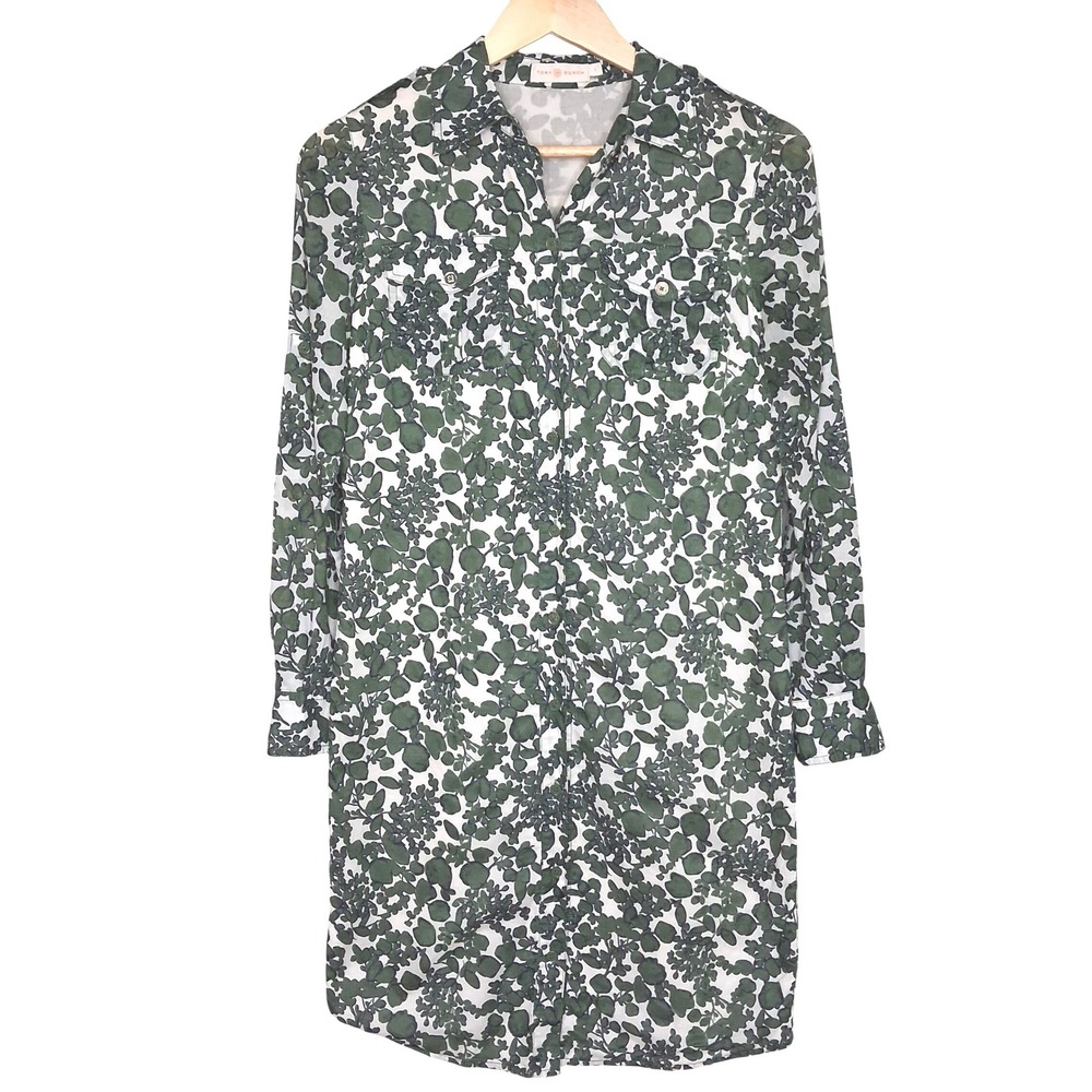 Tory Burch lightweight cotton shirtdress size 2 botanical green